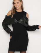 vinceotto Rochie neagră tricotată cu viscoză cu mâneci din imitație de piele Maivonne