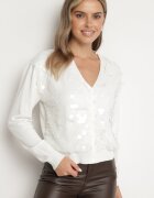 wei wei Cardigan Alb Deschis din Viscoză Decorat cu Paiete Evandriae