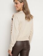 wei wei Cardigan Bej cu nasturi din Viscoză Decorat cu Paiete Evandriae