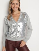 wei wei Cardigan Gri Descheiabil din Viscoză Decorat cu Paiete Evandriae