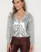 wei wei Cardigan Gri Descheiabil din Viscoză Decorat cu Paiete Evandriae