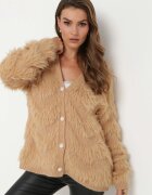 wei wei Cardigan Pufos Bej închis Cu nasturi Tyweza