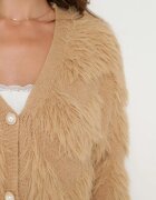 wei wei Cardigan Pufos Bej închis Cu nasturi Tyweza