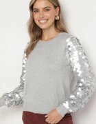 wei wei Pulover Gri cu Vâscoză cu Croială Clasică cu Mâneci cu Paiete Evandreth