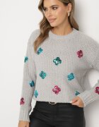 wei wei Pulover gri deschis din tricot în relief cu viscoză decorat cu flori din paiete Edamara