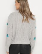 wei wei Pulover gri deschis din tricot în relief cu viscoză decorat cu flori din paiete Edamara