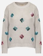 wei wei Pulover gri deschis din tricot în relief cu viscoză decorat cu flori din paiete Edamara