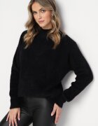 wei wei Pulover guler înalt Negru din tricot plușat finisat cu manșete Zirrna