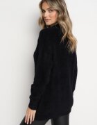 wei wei Pulover guler înalt Negru din tricot plușat finisat cu manșete Zirrna