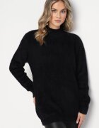 wei wei Pulover guler înalt Negru din tricot plușat finisat cu manșete Zirrna