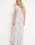 wei wei Rochie Alb-Albastră Evazată Florală cu decolteu încrețit Disteria
