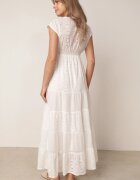 wei wei Rochie Albă de Bumbac Cloș cu Model Ajurat și Elastic în Talie Decorată cu Nasturi Venevia