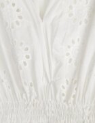 wei wei Rochie Albă de Bumbac Cloș cu Model Ajurat și Elastic în Talie Decorată cu Nasturi Venevia