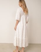 wei wei Rochie Albă din Dantelă Cambrată cu Bumbac Elastic în Talie și Legătură la Decolteu Neleavia
