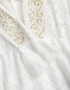 wei wei Rochie Albă din Dantelă Cambrată cu Bumbac Elastic în Talie și Legătură la Decolteu Neleavia