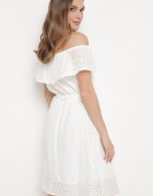 wei wei Rochie Albă Spaniolă cu Broderie Decorativă și Curea în Talie Perenna