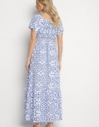 wei wei Rochie Albastră-Albă Evazată cu Bumbac și cu Model Abstract Ldivoria