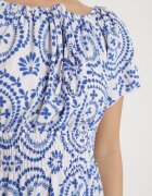 wei wei Rochie Albastră-Albă Evazată cu Bumbac și cu Model Abstract Ldivoria