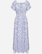 wei wei Rochie Albastră-Albă Evazată cu Bumbac și cu Model Abstract Ldivoria