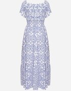 wei wei Rochie Albastră-Albă Evazată cu Bumbac și cu Model Abstract Ldivoria