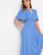 wei wei Rochie Albastră cu Mâneci Evazate Elastic în Talie și Legătură la Spate Larielle
