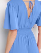 wei wei Rochie Albastră cu Mâneci Evazate Elastic în Talie și Legătură la Spate Larielle