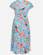 wei wei Rochie Albastră Florală cu Decolteu Plic și Elastic în Talie Meobia
