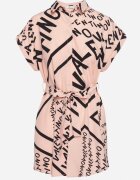 wei wei Rochie Cămașă Roz pal cu Cordon din Material în Talie și Inscripiții Decorative Gareta