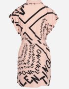 wei wei Rochie Cămașă Roz pal cu Cordon din Material în Talie și Inscripiții Decorative Gareta