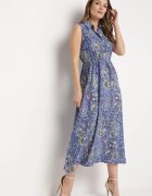 wei wei Rochie Cloș Albastru-Violet Florală fără Mâneci Syloria