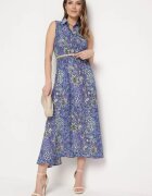 wei wei Rochie Cloș Albastru-Violet Florală fără Mâneci Syloria
