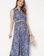 wei wei Rochie Cloș Albastru-Violet Florală fără Mâneci Syloria