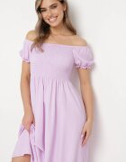 wei wei Rochie Cloș Mov Deschis cu Top Elastic și Bandă Elastică în Talie Aliexava