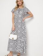 wei wei Rochie Evazată Alb-negru din bumbac și model abstract Ldivoria