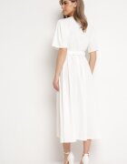 wei wei Rochie Evazată Albă Petrecută cu elastic în talie și curea decorativă Vasena
