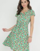 wei wei Rochie Evazată Mini Verde Mentă din Viscoză cu Imprimeu Floral cu Șnur Marani
