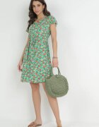 wei wei Rochie Evazată Mini Verde Mentă din Viscoză cu Imprimeu Floral cu Șnur Marani