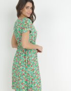 wei wei Rochie Evazată Mini Verde Mentă din Viscoză cu Imprimeu Floral cu Șnur Marani
