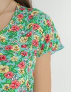 wei wei Rochie Evazată Mini Verde Mentă din Viscoză cu Imprimeu Floral cu Șnur Marani