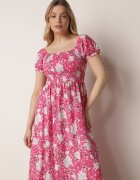 wei wei Rochie Evazată Roz Florală cu Decolteu Încrețit Disteria