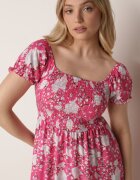 wei wei Rochie Evazată Roz Florală cu Decolteu Încrețit Disteria