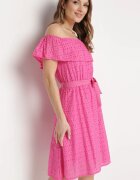 wei wei Rochie fuchsia spaniolă cu broderie decorativă și curea în talie Perenna