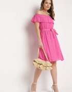 wei wei Rochie fuchsia spaniolă cu broderie decorativă și curea în talie Perenna
