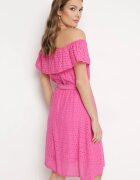 wei wei Rochie fuchsia spaniolă cu broderie decorativă și curea în talie Perenna