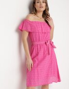 wei wei Rochie fuchsia spaniolă cu broderie decorativă și curea în talie Perenna