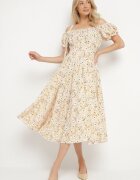 wei wei Rochie Galbenă Cloș Florală din bumbac cu mâneci bufante Sanirla