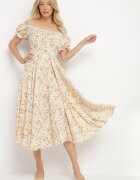 wei wei Rochie Galbenă Cloș Florală din bumbac cu mâneci bufante Sanirla