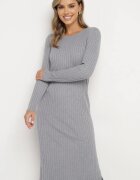 wei wei Rochie Gri Tip pulover cu Viscoză Decorată pe lateral cu șlițuri Ninnoriel