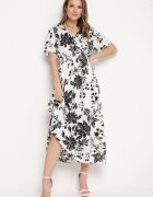 wei wei Rochie Lungă Alb-Negru cu Top Petrecut cu Imprimeu Floral Solmare