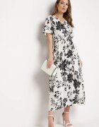 wei wei Rochie Lungă Alb-Negru cu Top Petrecut cu Imprimeu Floral Solmare